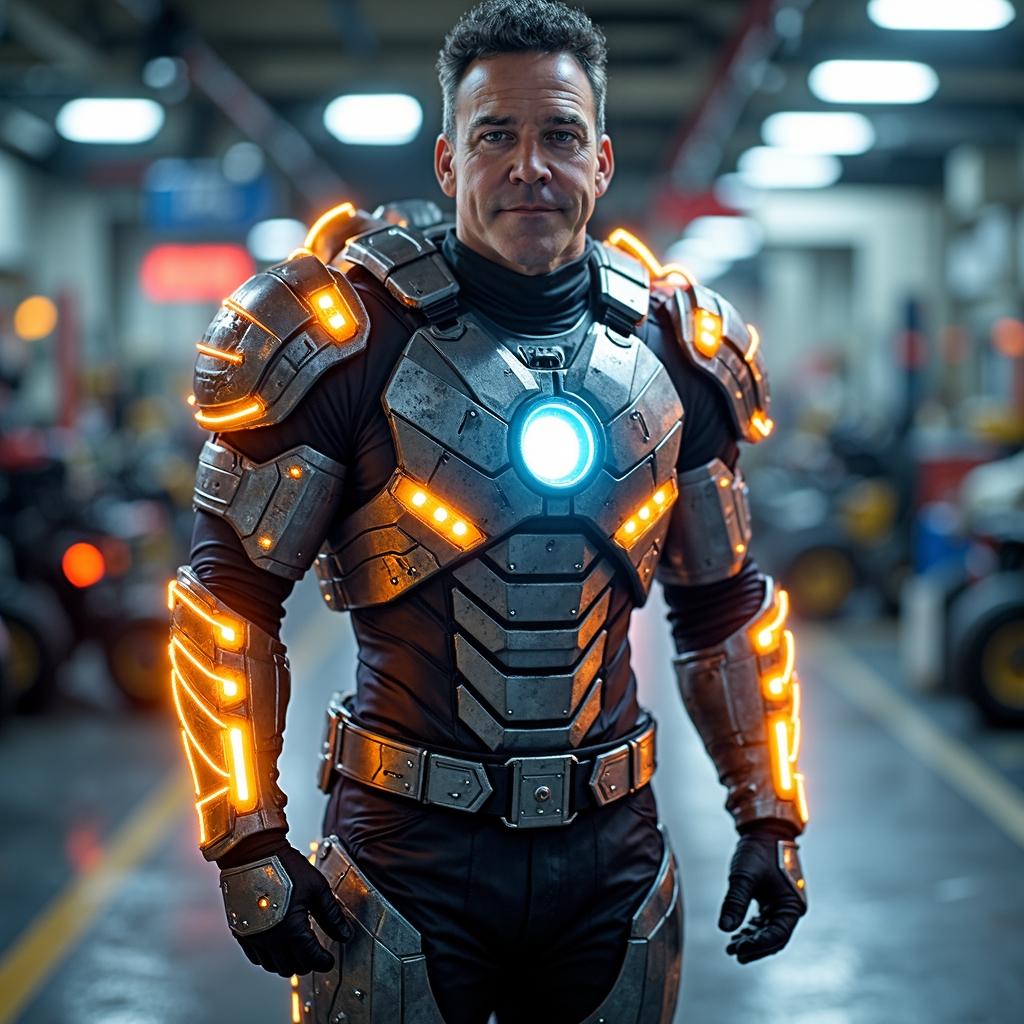 jon407 man, body armor glowing with ener-FLUX TRAI